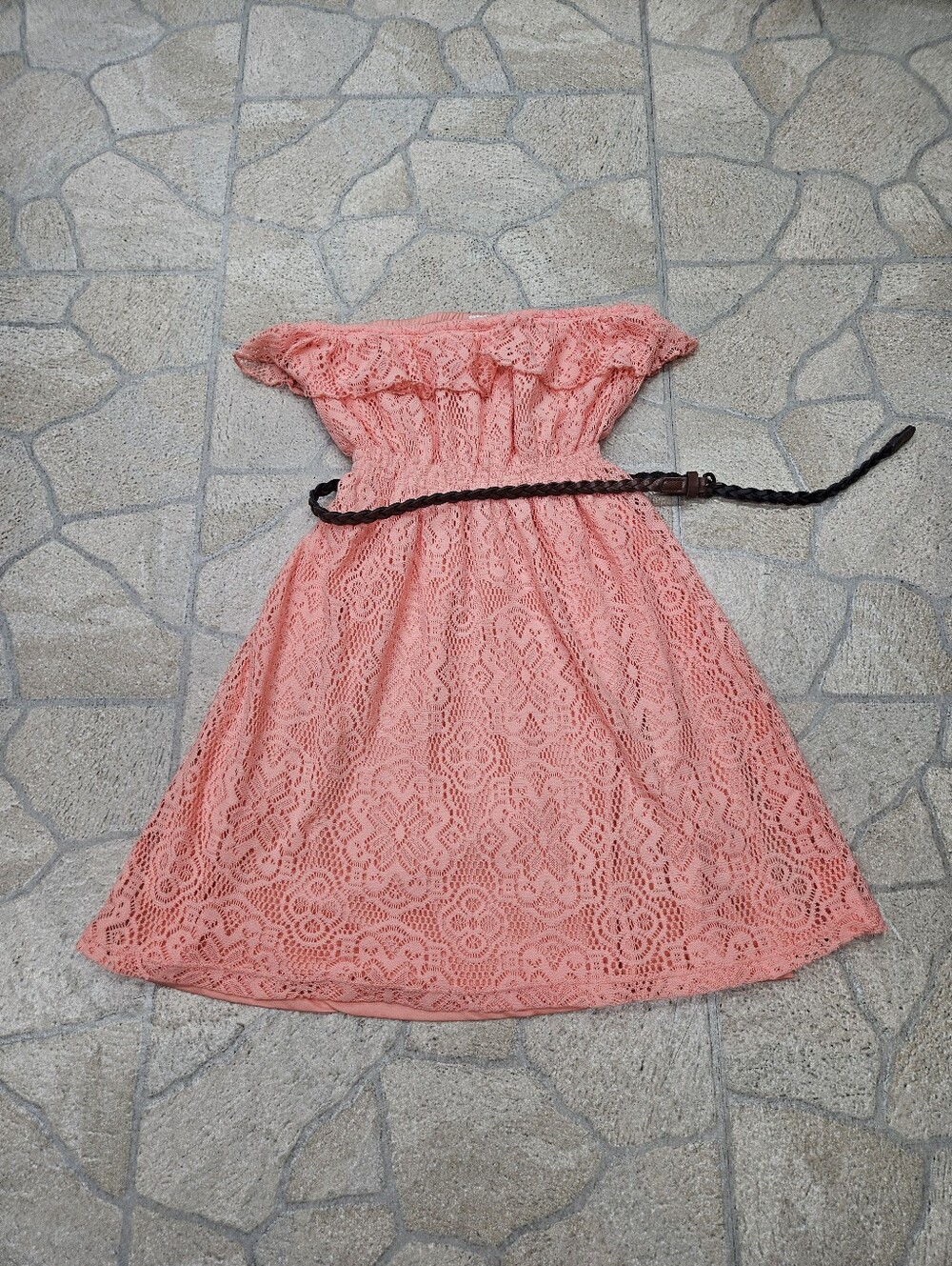 Coral Lace Strapless Summer Dress